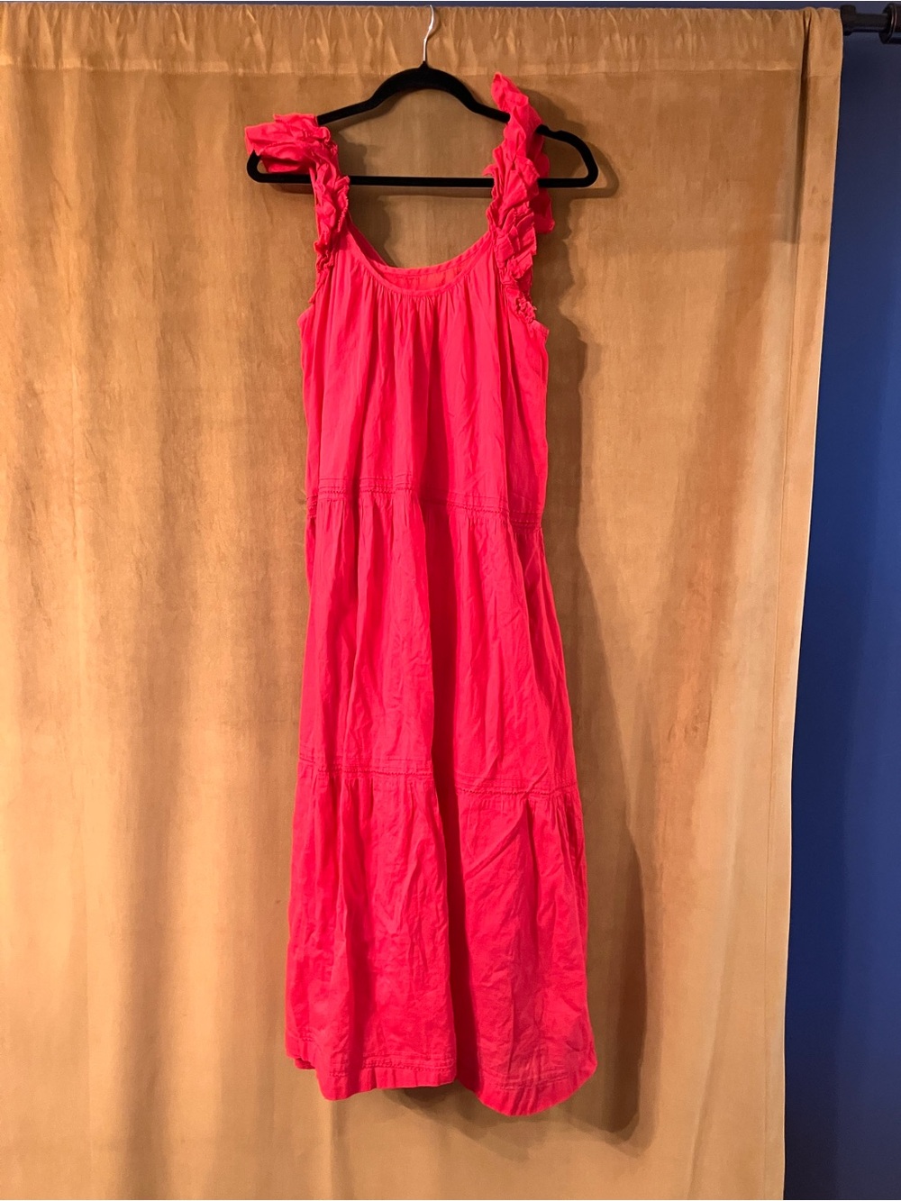 The Great Cascade Red Ruffle Shoulder Maxi Dress
